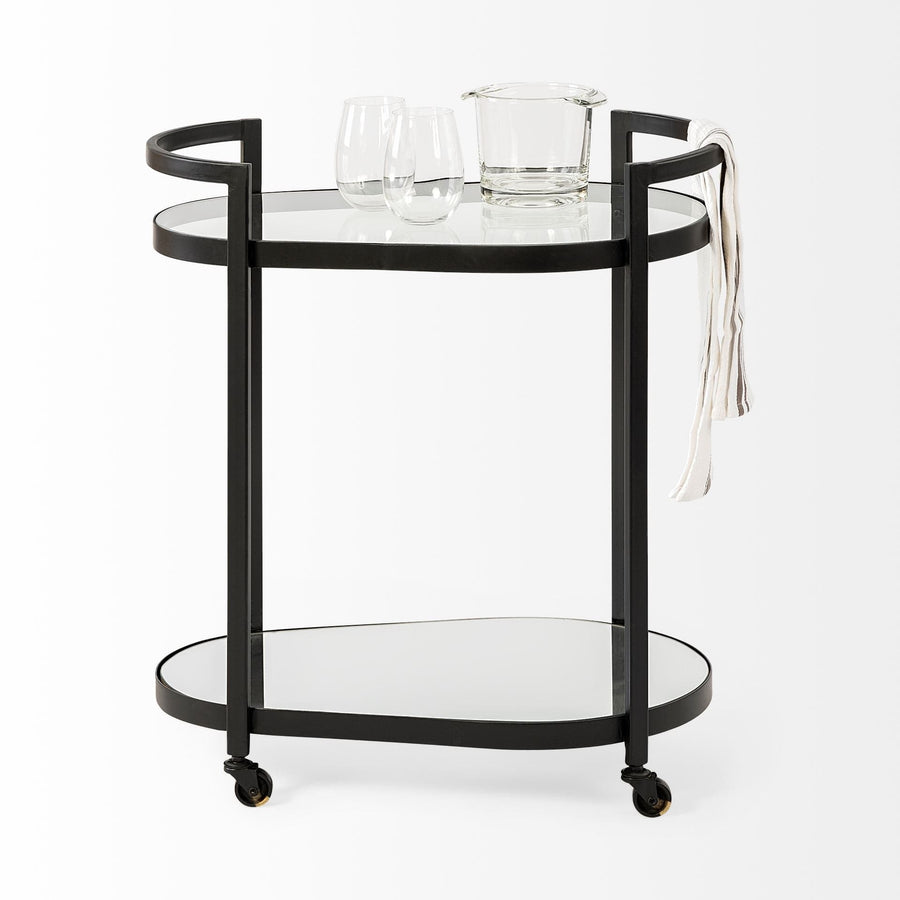 homeroots kitchen &amp; dining Kitchen & Dining HR376020 Black Black Oval Bar Cart Wheels