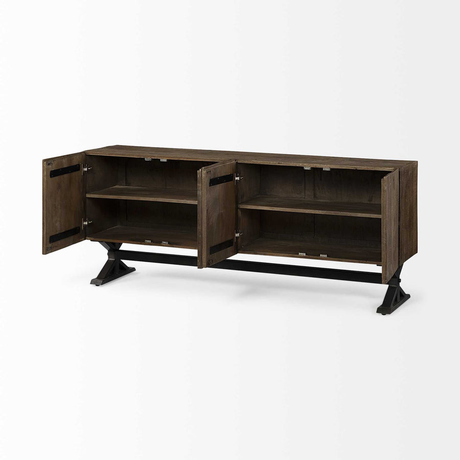 homeroots kitchen &amp; dining Kitchen & Dining Industrial Solid Mango Wood Buffet Sideboard Cabinet with Iron Base