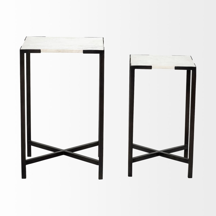 homeroots living room Living Room Ultra-Modern Set-of-2 Marble Square End Tables with Iron Frame