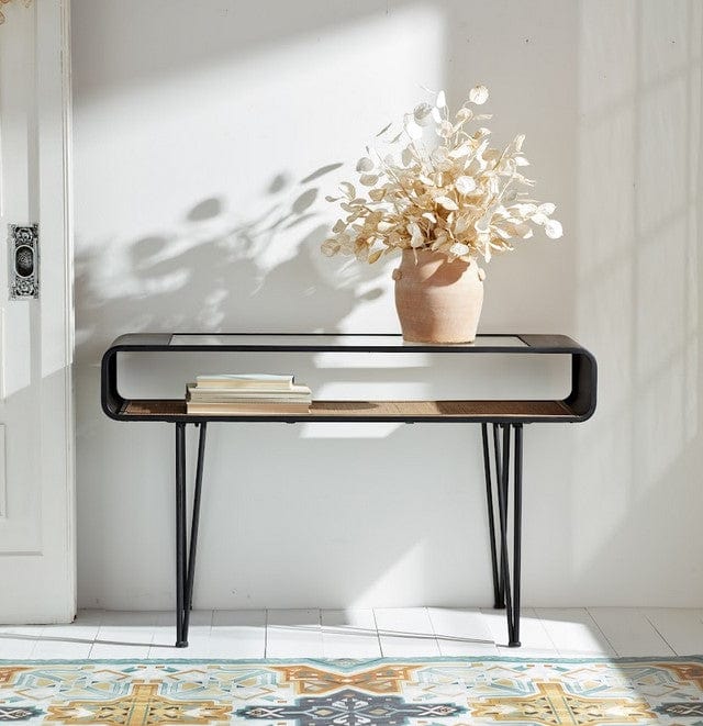 Melrose Home Goods & Essentials Delilah Black Iron & Glass Console Table