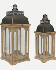 Melrose Home Goods & Essentials Lincoln Set-of-2 Glass Wood & Iron Lanterns
