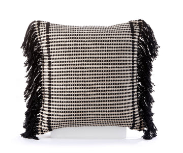 Giftcraft Home Essentials & Goods Chelsea 18 X18 Black Polyester & Cotton Fringe and Stripes Pillow