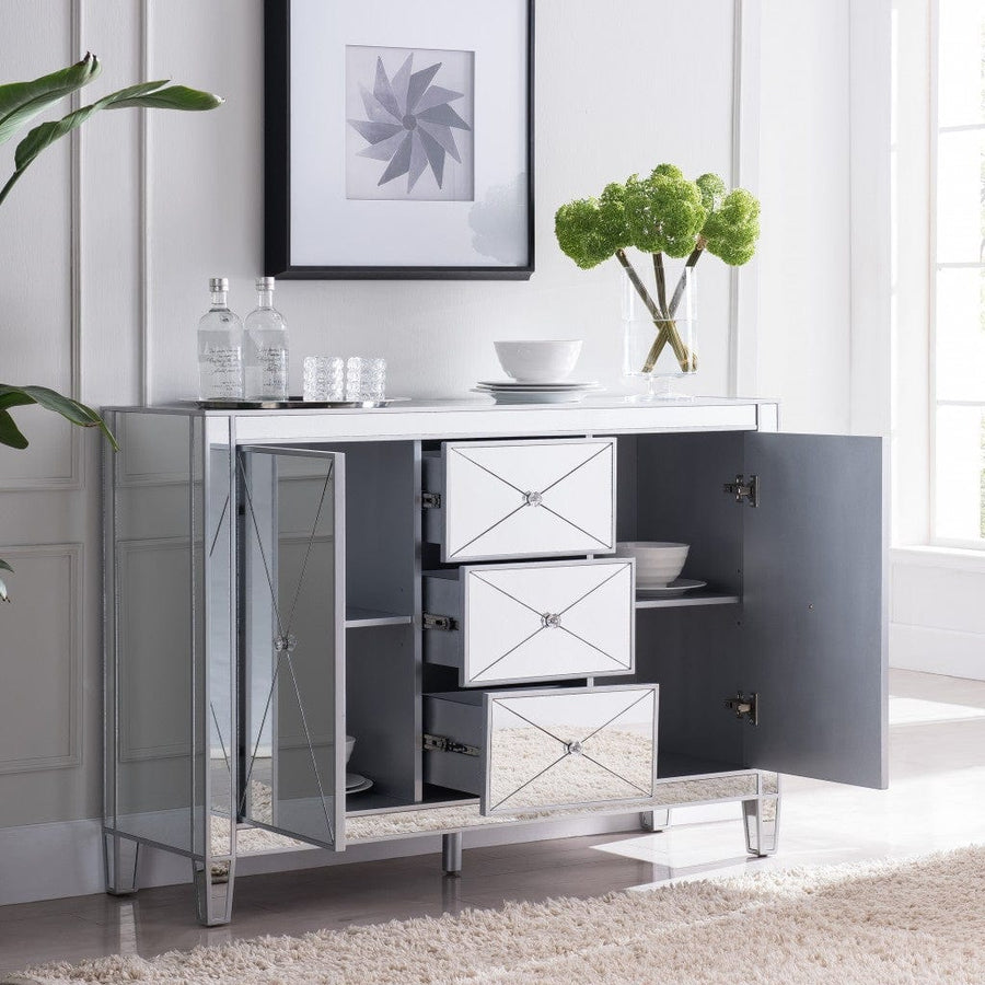 Homeroots Kitchen & Dining Amelia Mirrored Accent Cabinet with Drawers