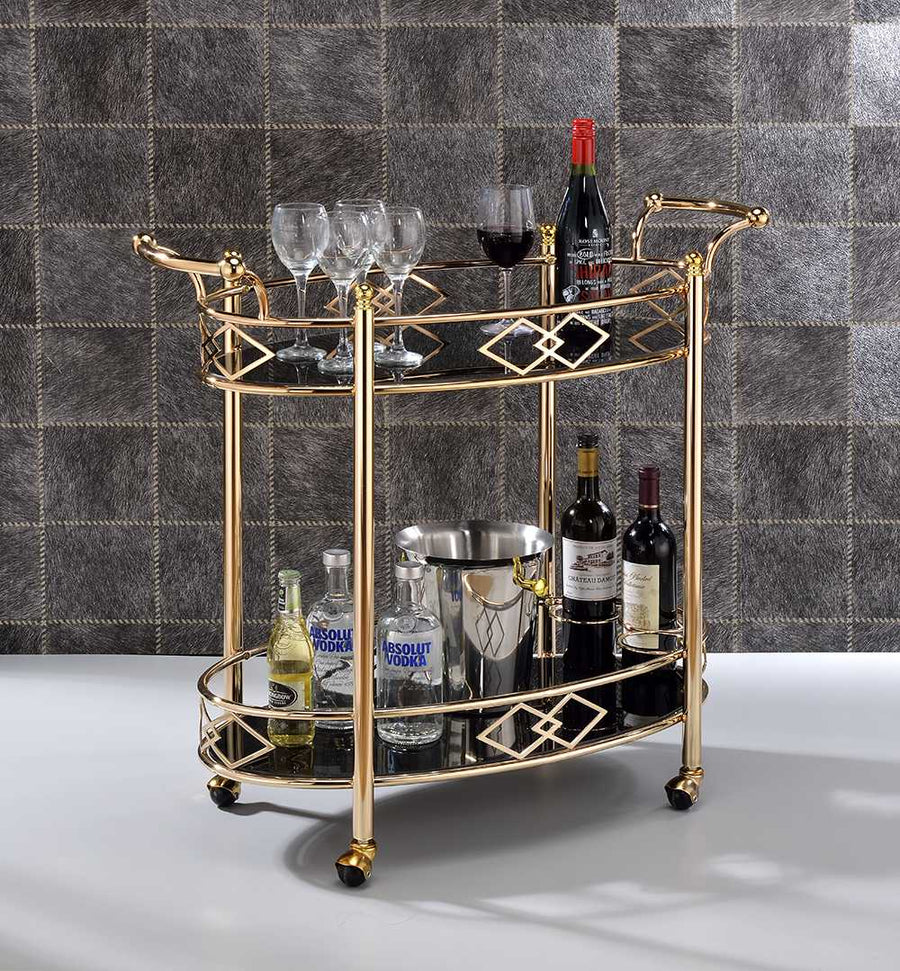 Homeroots Kitchen & Dining Chloe Black and Gold Bar Cart with Wheels
