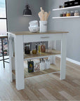 Homeroots Kitchen & Dining Crew Light Oak and White Kitchen Island with Drawer and Two Open Shelves