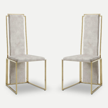 Homeroots Kitchen & Dining Yvette Set-of-2 Suede and Gold Dining Chairs