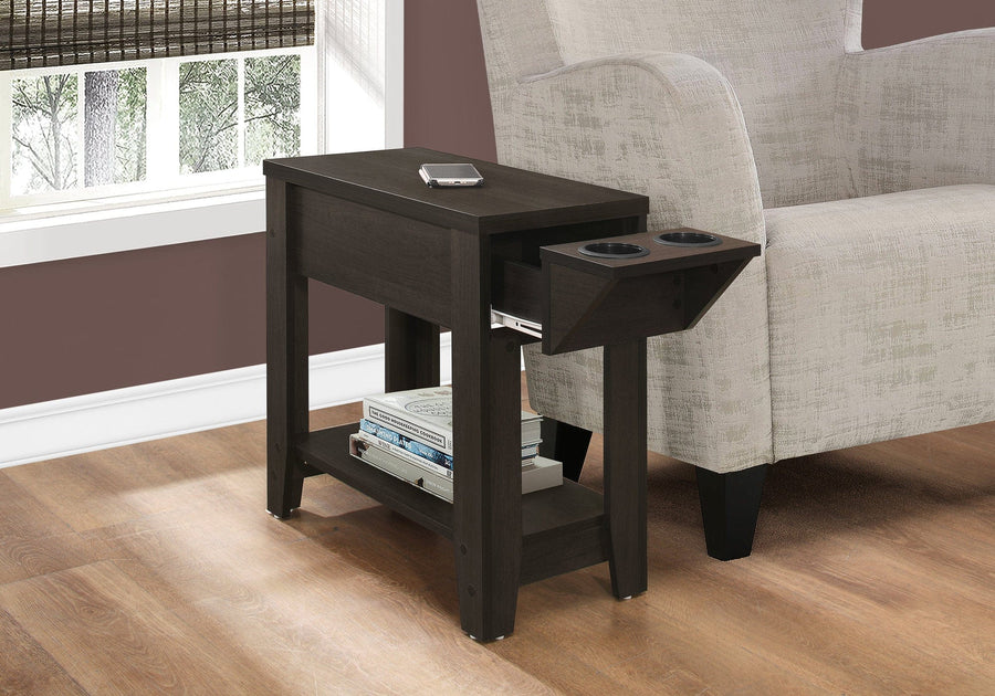 Homeroots Living Room Hadley Accent Table with Cup Holders and Drawer