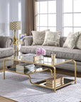 Homeroots Living Room Olivia 2-Tier Metal Glass Top Coffee Table