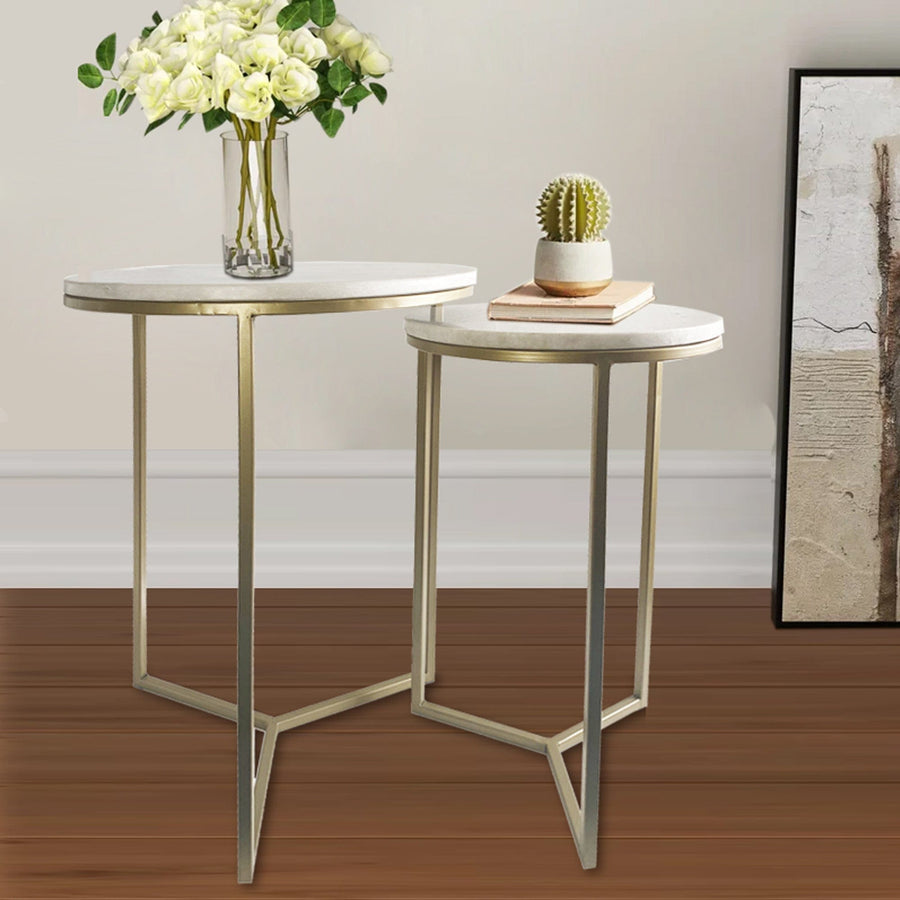 Homeroots Living Room Palmer Round Nesting Tables with Geo Tri Frame