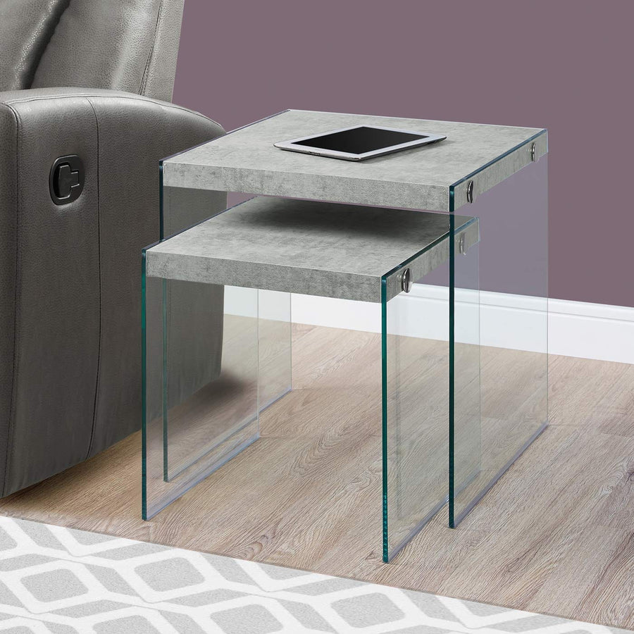 Homeroots Living Room Remy Square Nesting Tables with Glass Frame
