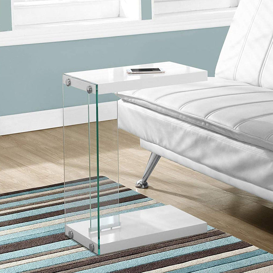 Homeroots Living Room Remy Tempered Glass U-Shape Accent Table