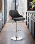 Homeroots Living Room Roy Leather Adjustable Bar Stool with Back