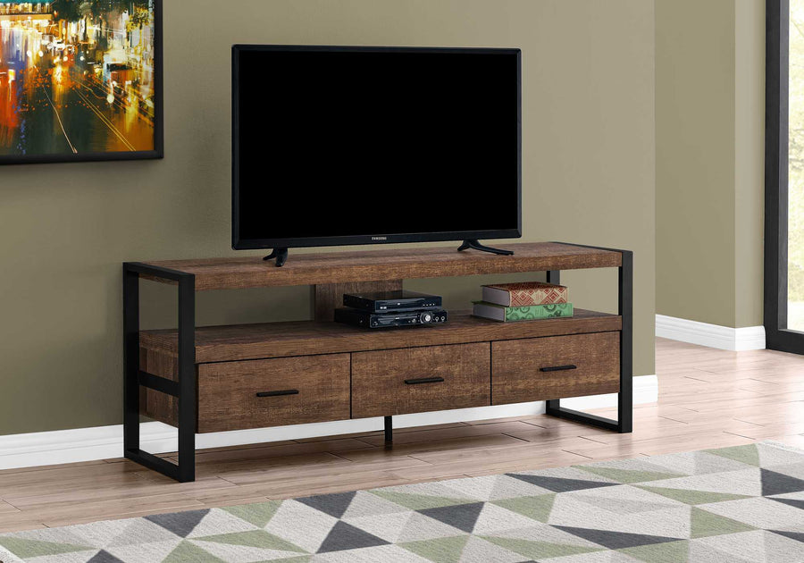 Homeroots Living Room Scout TV Stand with Open Storage and Drawers
