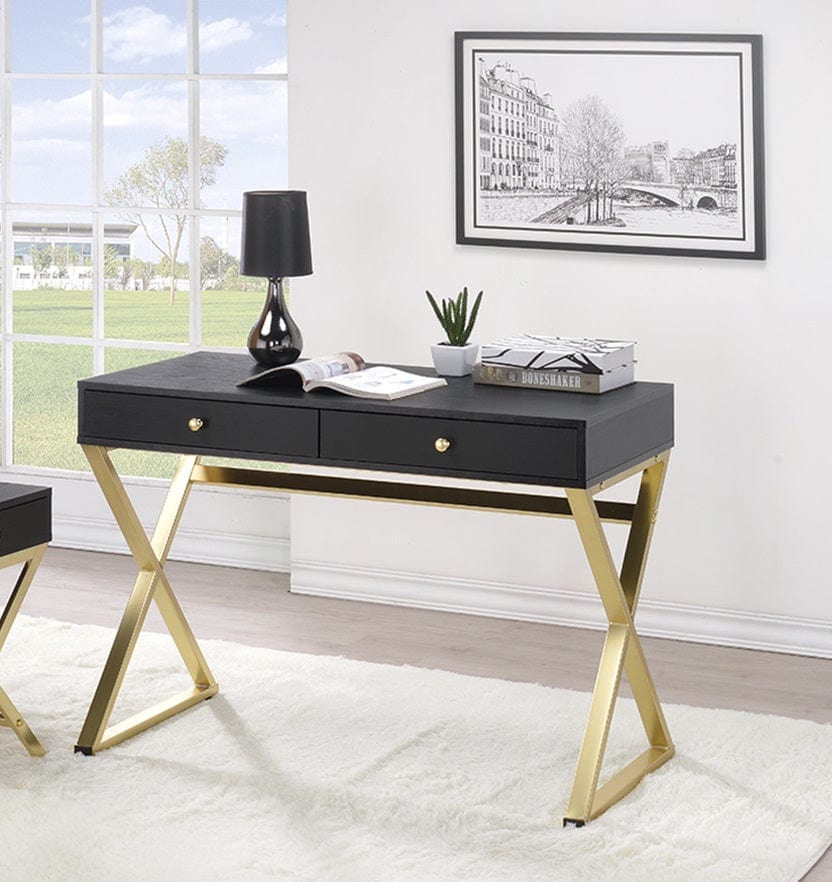 Homeroots Office Chloe X-Frame Desk with 2-Drawers