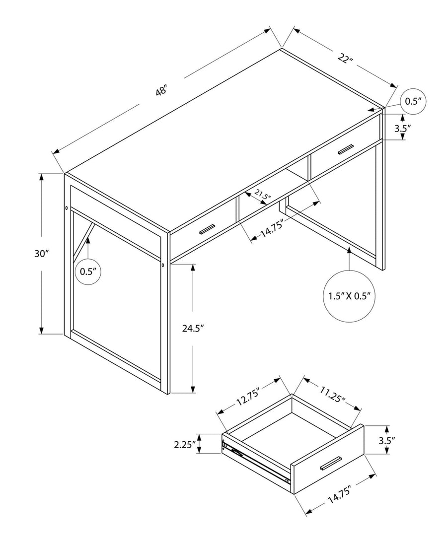 Homeroots Office Dani Industrial Desk with 2-Drawers and Storage