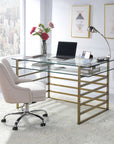 Homeroots Office Demi Multi-Tier Glass Desk with Storage