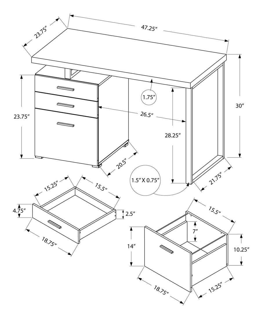 Homeroots Office Franklin Modern-Farmhouse Storage Desk with Drawers