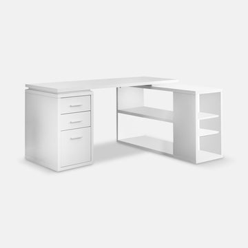 Homeroots Office Perry L-Shaped Desk with Drawers and Bookshelf
