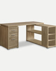 Homeroots Office Perry L-Shaped Desk with Drawers and Bookshelf