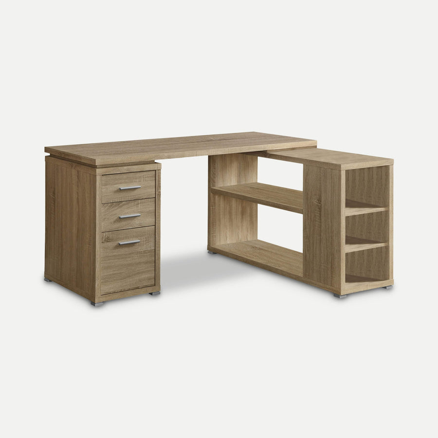 Homeroots Office Perry L-Shaped Desk with Drawers and Bookshelf