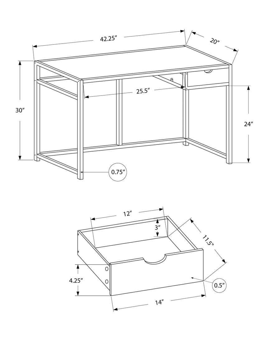 Homeroots Office Quinton Contemporary-Modern Computer Desk with Drawer