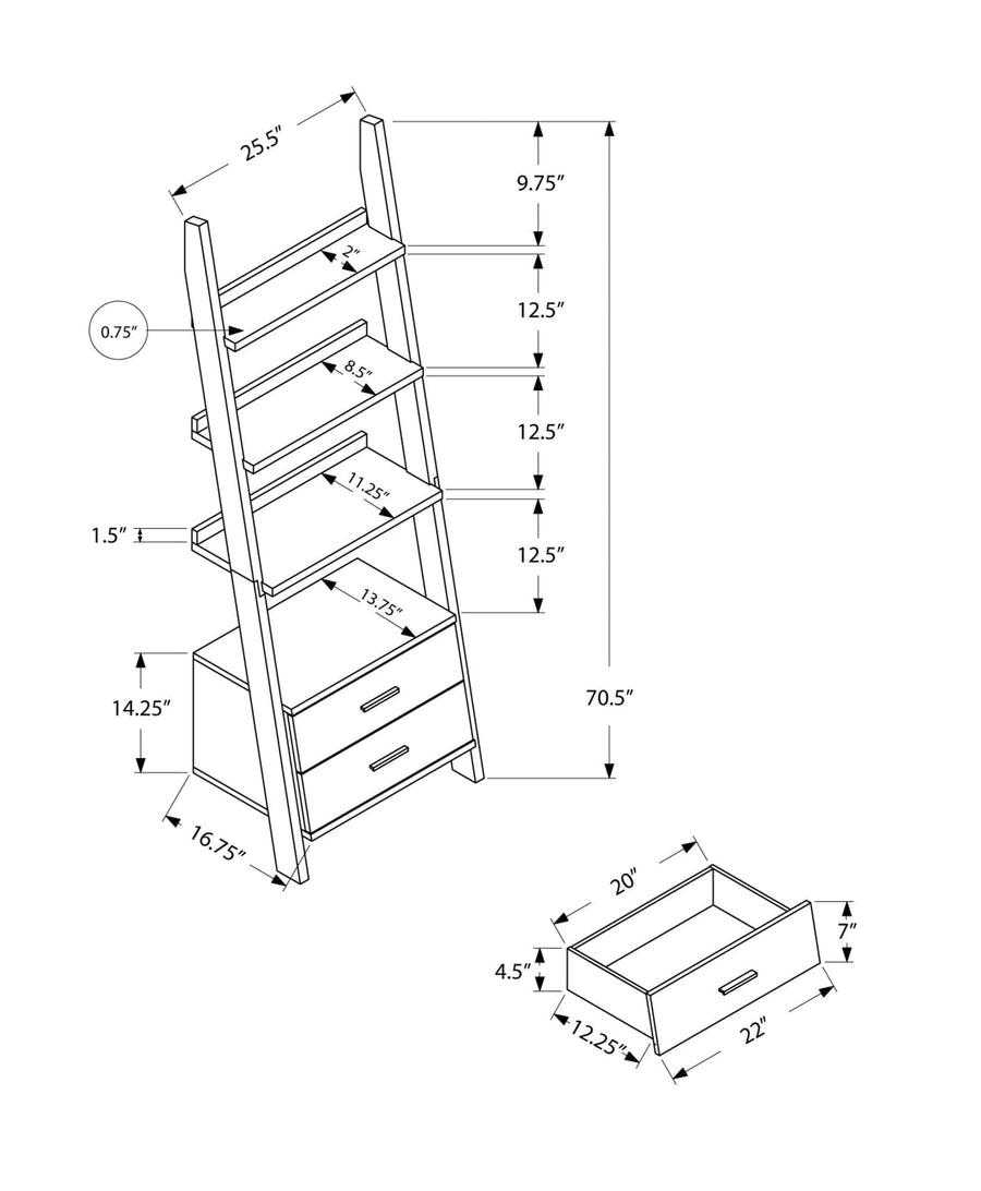 Homeroots Office Tyler Ladder Bookcase with Drawers