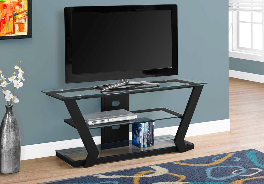 Monarch Living Room Atlas 3-Tier TV Stand with Open Glass Top Storage