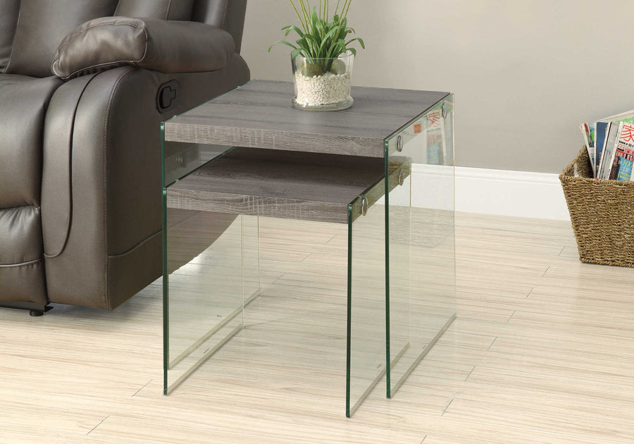 Monarch Living Room Remy Square Nesting Tables with Glass Frame