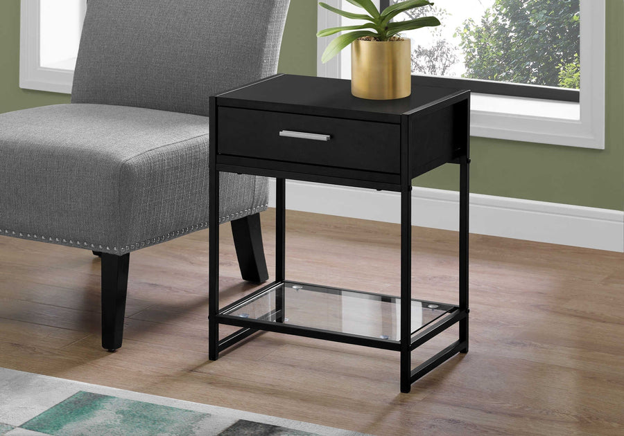 Monarch Living Room West End Table with Drawer and Glass Shelf