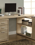 Monarch Office Perry L-Shaped Desk with Drawers and Bookshelf