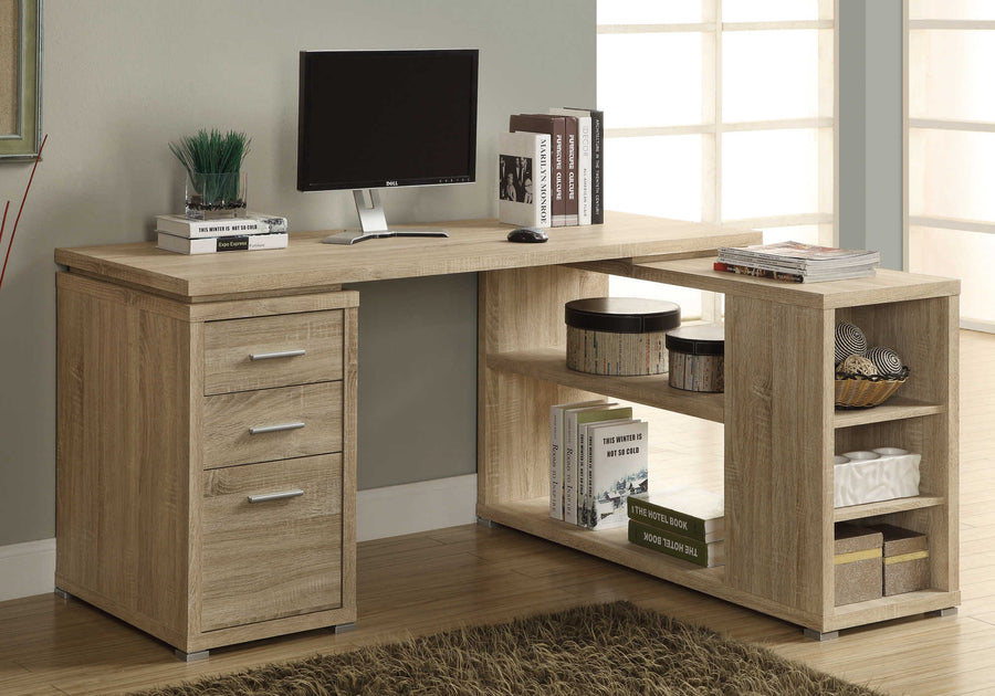 Monarch Office Perry L-Shaped Desk with Drawers and Bookshelf